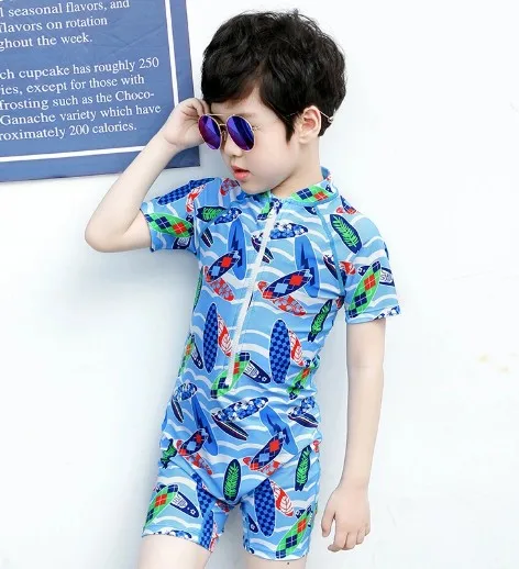 Oem Low moq UPF 50+ Sun Protection Front Zipper Lycra AOP Kids One Piece Swimwear