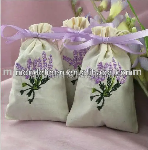 clasicall hot sale 100%linen lavender sachet bag with embroidery