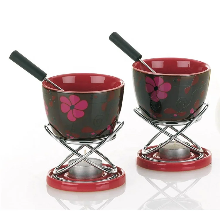 Hand painted sunflower minion glazed small hot pot ceramic chocolate fondue