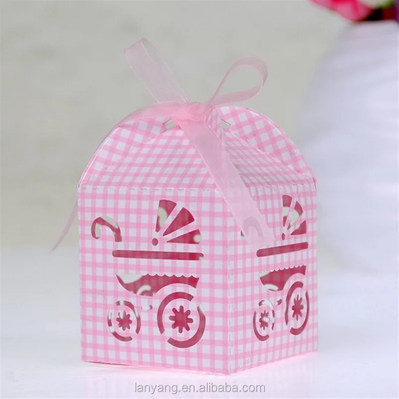 Blue White Checkered Baby Carriage Favor Candy Boxes Birthday Party Baby Shower Decorations