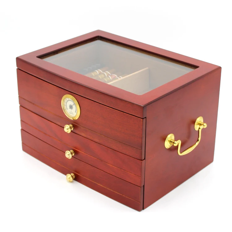 100CT glass top wood cigar humidor