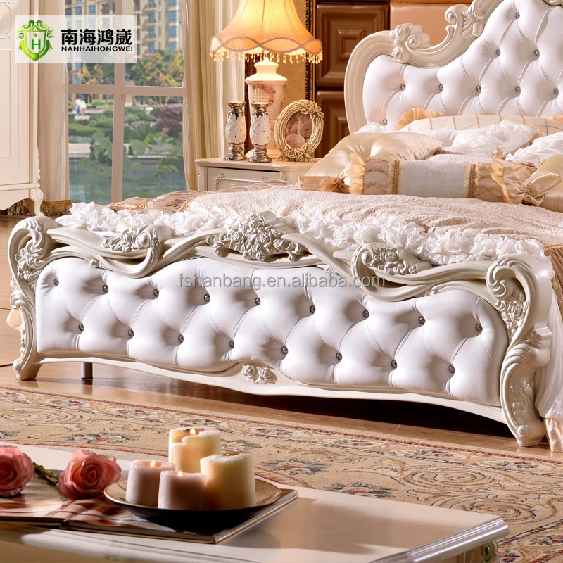Modern Luxury  French   Style King Queen Size Cream White Buttoned Diamond Leather Headboard Diamond Queen Bed