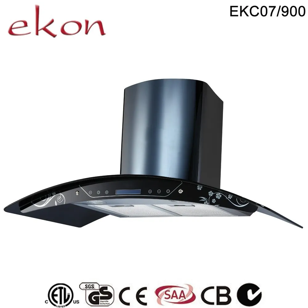 
hot sale 900mm round tempered glass energy saving commercial inox wall mounted kitchen range hoods grease extractor 
