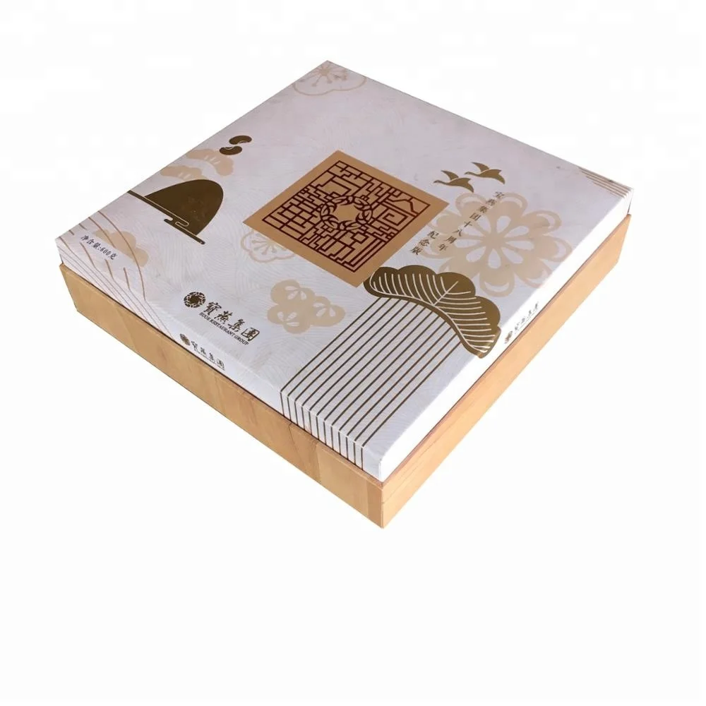 
Wood result luxury cardboard boxes for mooncake and food packaging with cloth insert 