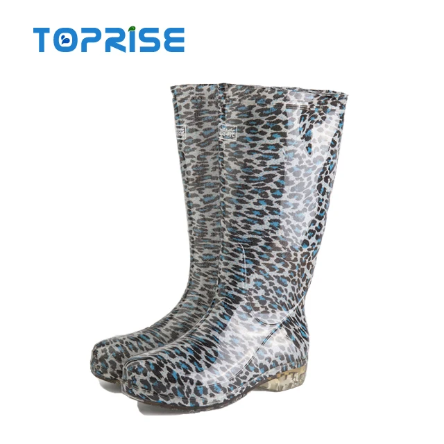 Custom Affordable Ladies Leopard Printed Plastic Gumboots
