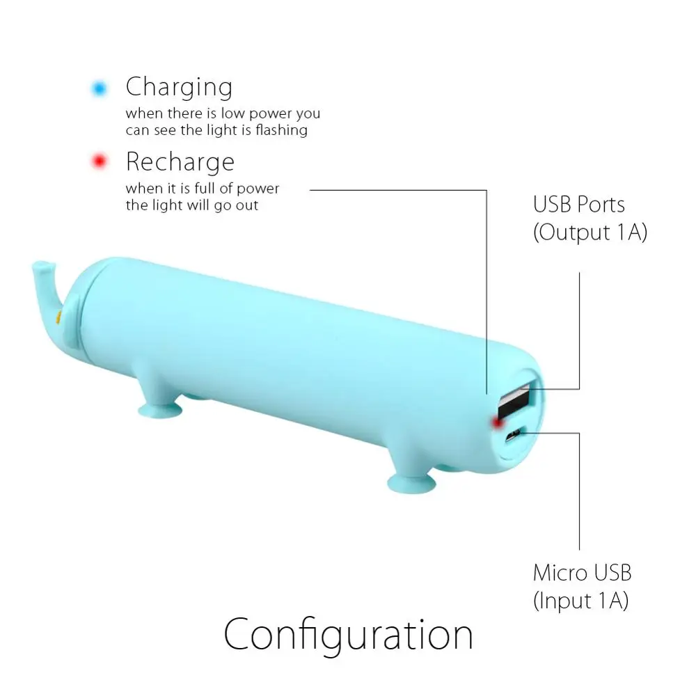 
5V 3000mah Animal Design Portable Mini usb power bank with suction cups 