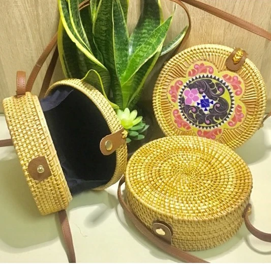 Embroidery Pattern Rattan Bag Rattan Straw Beach bag