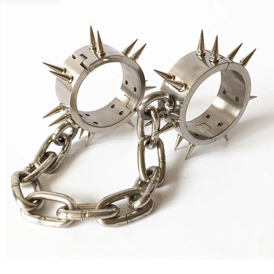 Stainless Steel Chain Shackles Leg Irons Metal Bondage Restraints Slave Bdsm Fetish Spiked Ankle Cuffs Sex Toys For Adult Games