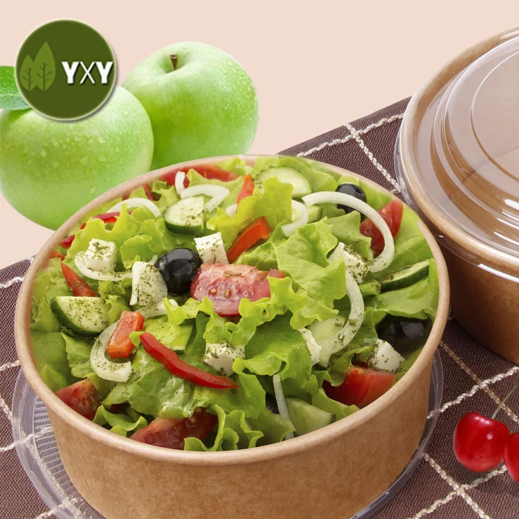 
High Quality Kraft PLA Paper Salad Bowl Disposable Biodegradable with Pla Lid 
