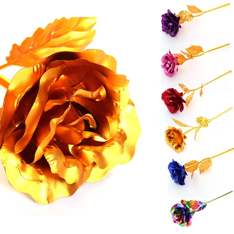 
24K Gold Foil Plated Rose Flower Handcrafted Handmade Dipped Long Stem Lovers Party Birthday Wedding Christmas Gifts 