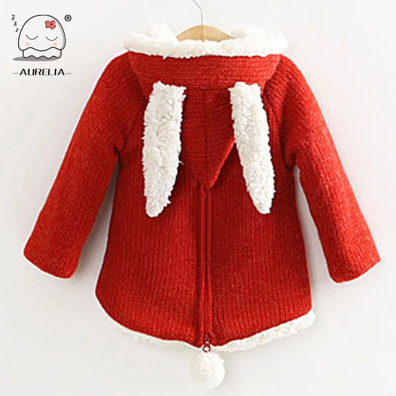 Baby Girls Wool Sweater With Rabbit Ears And Cherry Children Outwear Girls Winter Lambs Sweet Cute