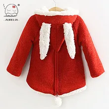 Baby Girls Wool Sweater With Rabbit Ears And Cherry Children Outwear Girls Winter Lambs Sweet Cute