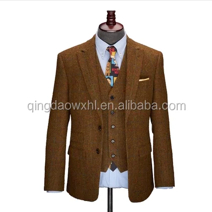 New Design Tweed Slim Fit 3 Piece Checked Coat Pant Men Suit For Wedding