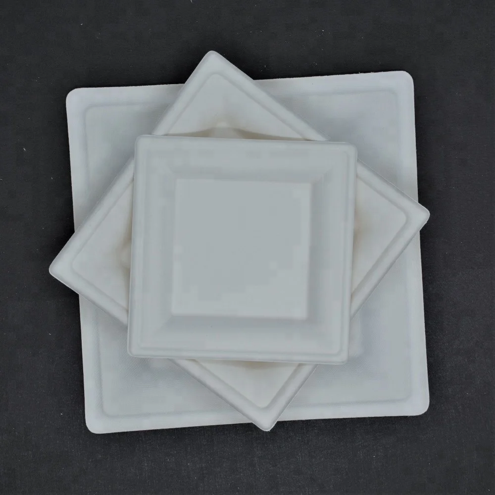 100% биоразлагаемые и компостируемые квадратные тарелки для тортов, салатов, фруктов.