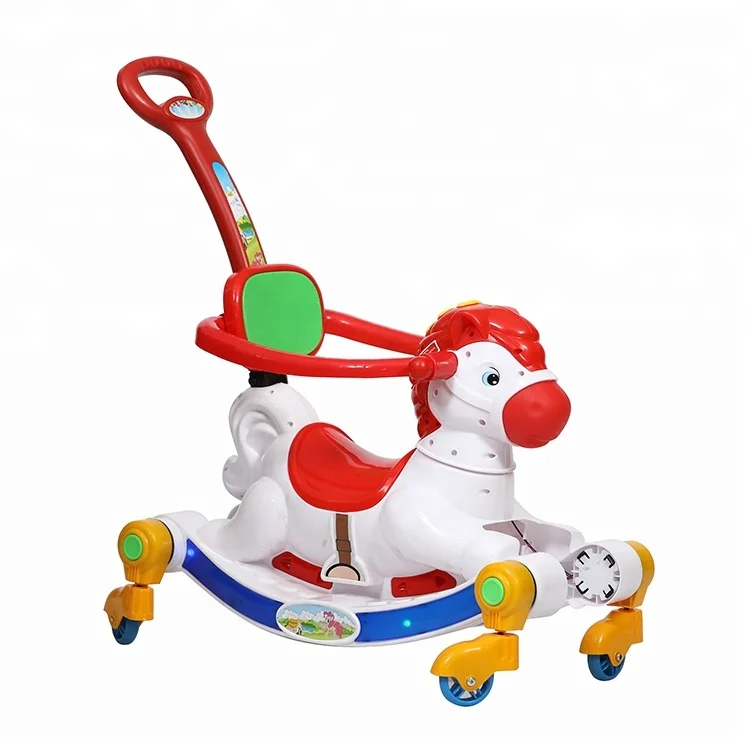 Girls horse ride rocking toy with push handle
