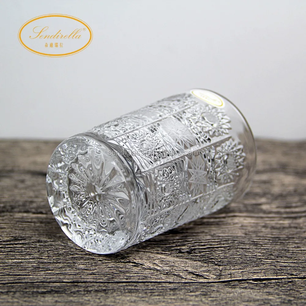 
2018 Bohemia Vintage style 8% Lead Crystal Hand-cut engraved sunflower whiskey tumbler glass cup factory price 