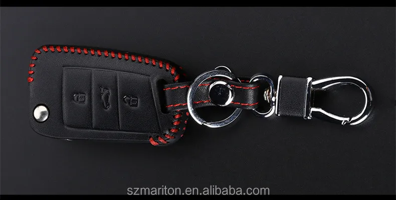 3D Black Car Remote Aritical Threading Leather Car Key Case Cover For VW Polo Golf6 CC Golf7 3 foldable buttons