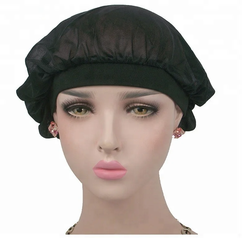 
Wholesale Wide Band Shower Bonnet Women Warp Knitted Fabric Bonnet Hat Full Coverage Soft Night Sleep Hat 