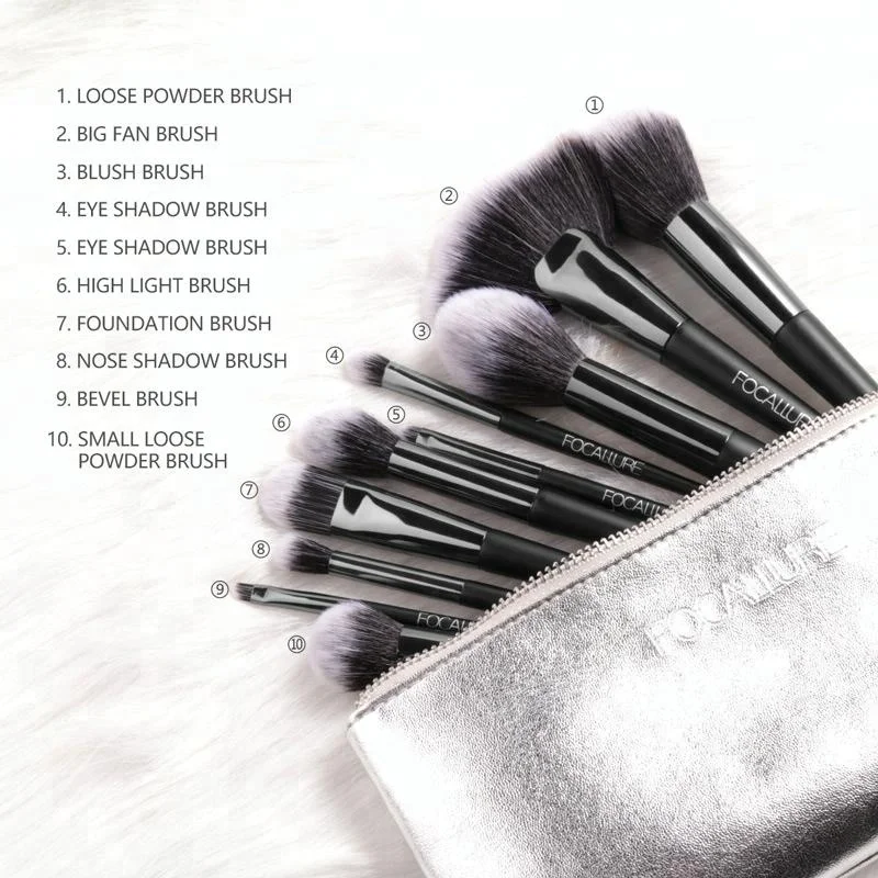 Focallure Factory Best Selling 10pcs Makeup Brush Set Cosmetics Kit Professional Wholesalers