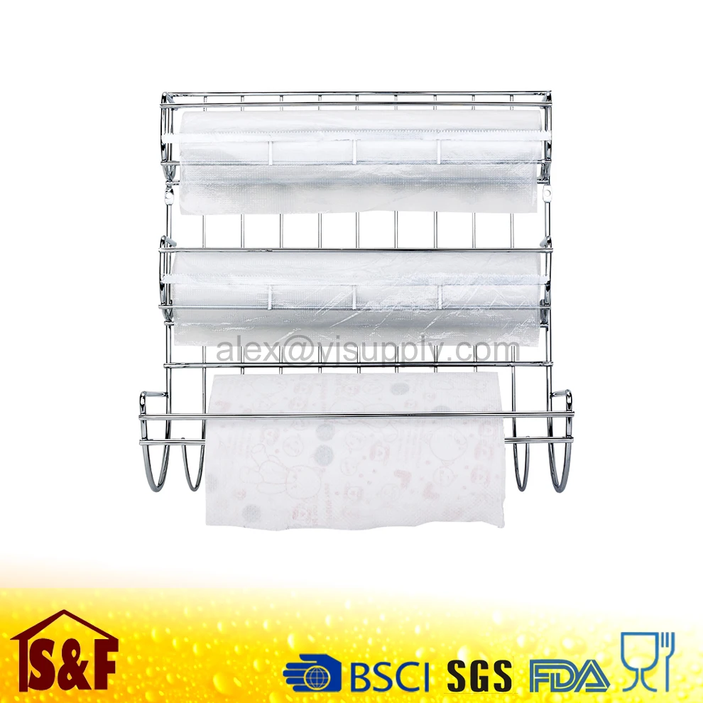 Chrome Metal 3 in 1 Paper Towel/Aluminium Foil/Cling Wrap Holder