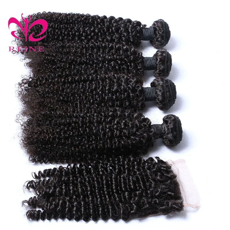 REINE Grade 9a peruvian virgin hair with closure , wholesale virgin peruvian kinky curl , high grade natural hair extensions