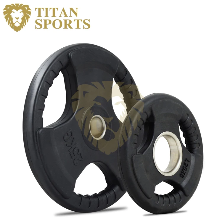 Tri-grip black rubber weight plates