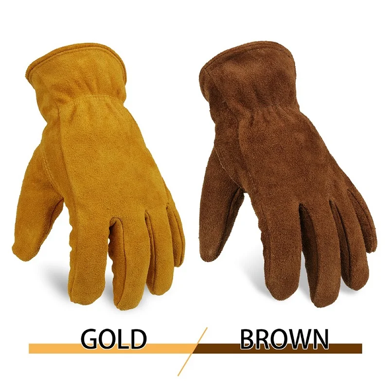 Yellow cow split leather mens winter work gloves warm