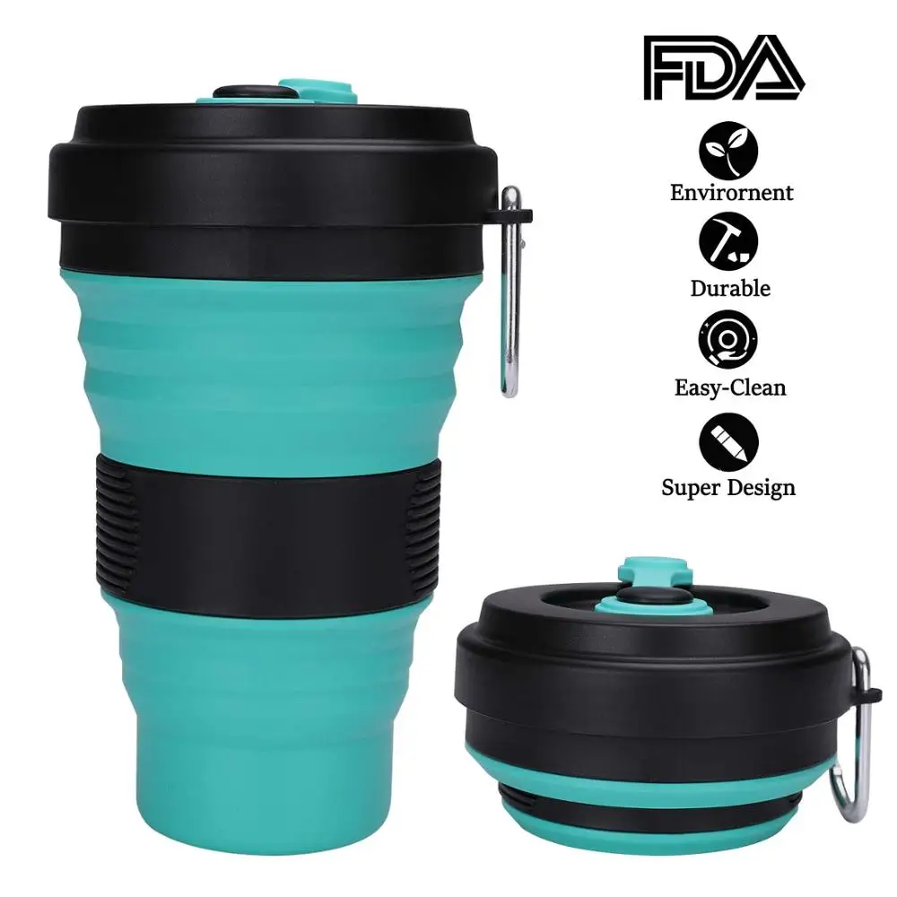 Wholesale new design reusable 550ml silicone travel folding collapsible coffee cup