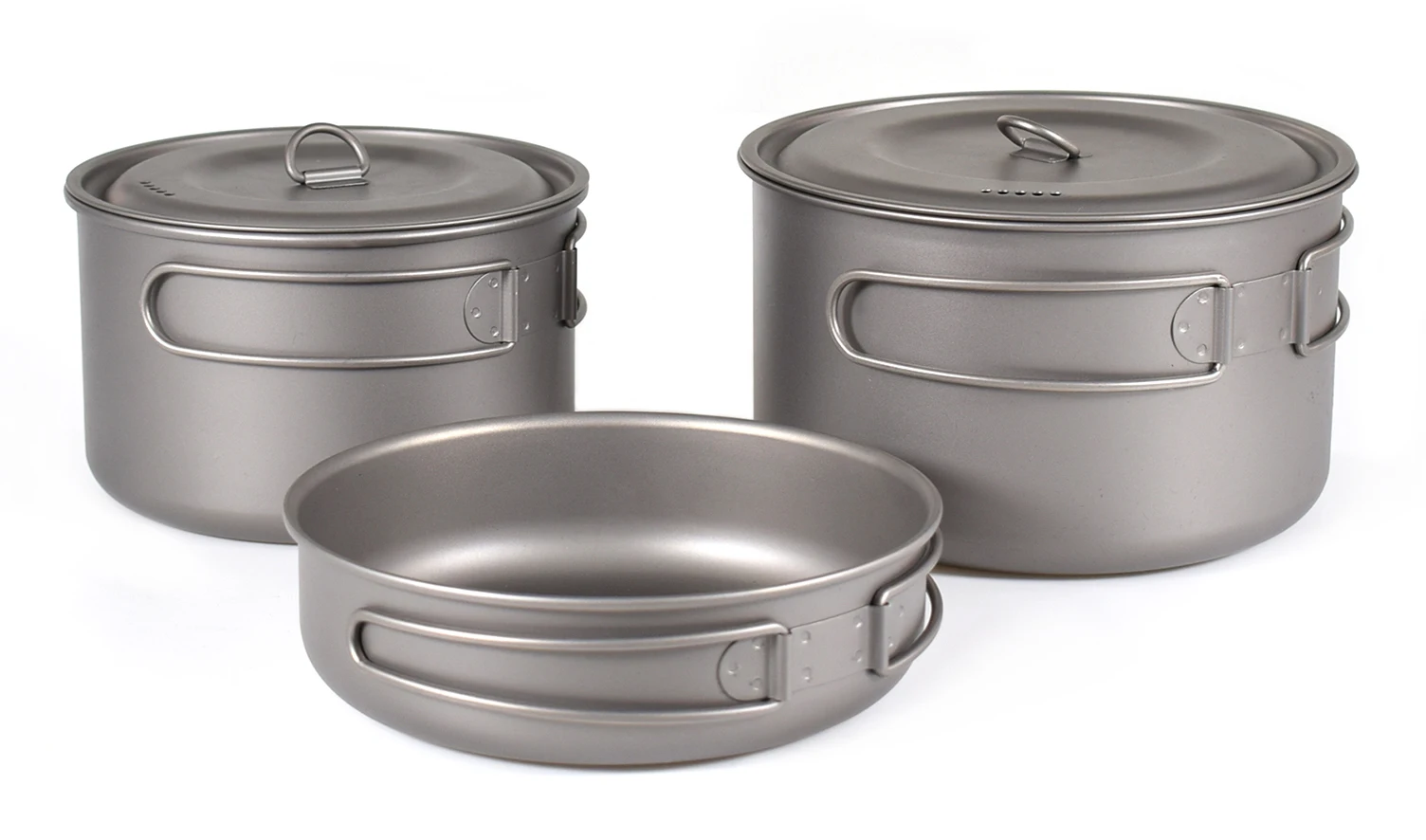 
Titanium camping cookset: 2 pots&1 pan 0.4mm/0.5mm thickncess; 