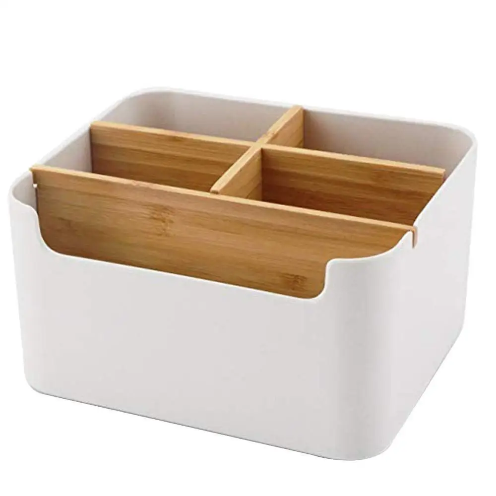 
Multifunction 5 compartments bamboo ps desk space storage organizer for stationery pen pencil desktop holder 