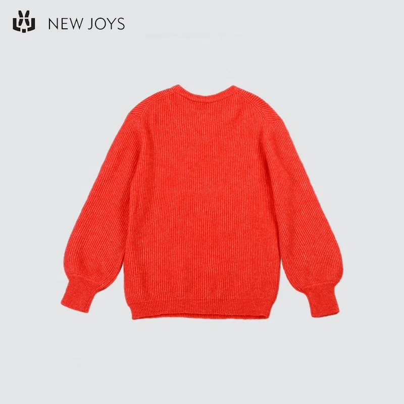 OEM supplier high end oversized long sleeve solid knitted fashion crewneck ribbed custom logo wool mohair sweater