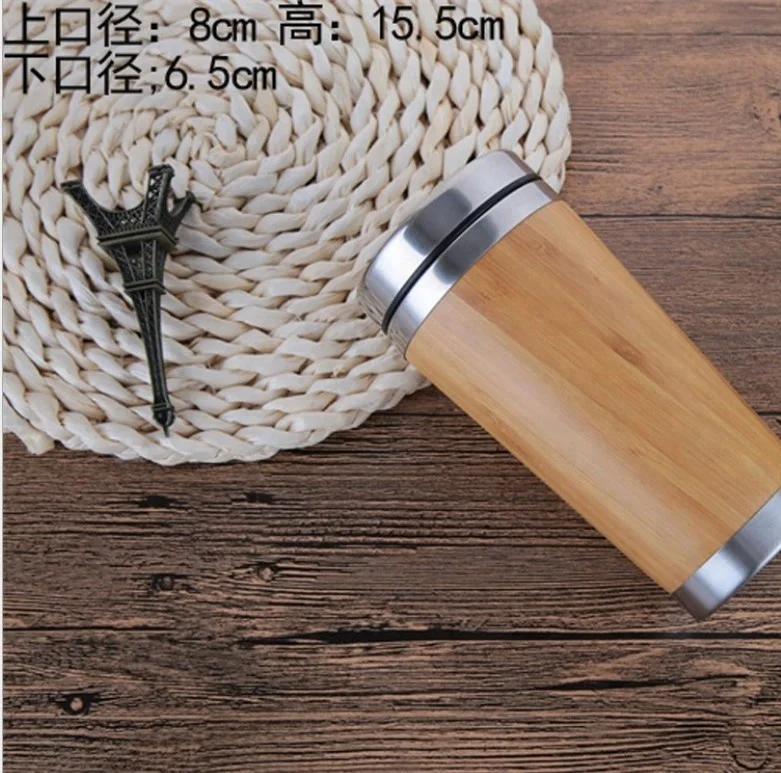 Hot selling Custom Logo 450ml natural bamboo outside Stainless Steel Bamboo Coffee Mug Tea mug and Car Mug