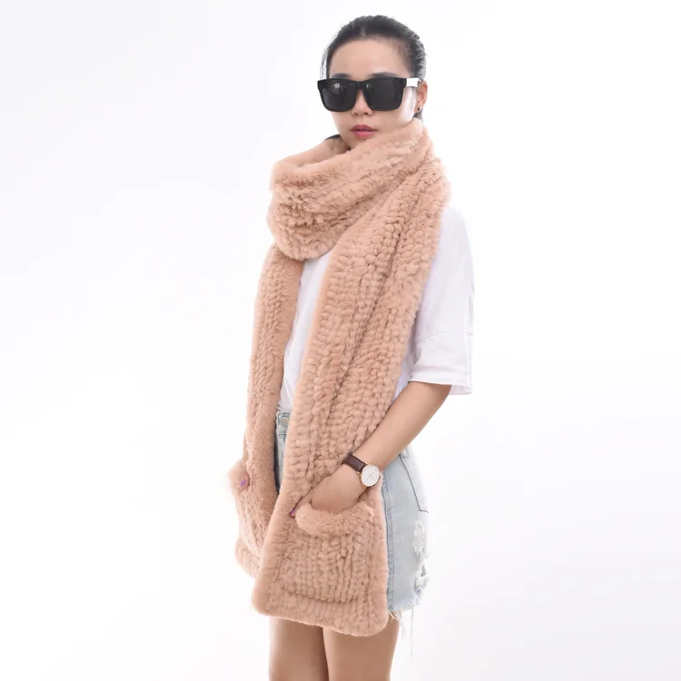 Winter warm fur scarf shawl for ladies knitted rex rabbit fur scarf for women