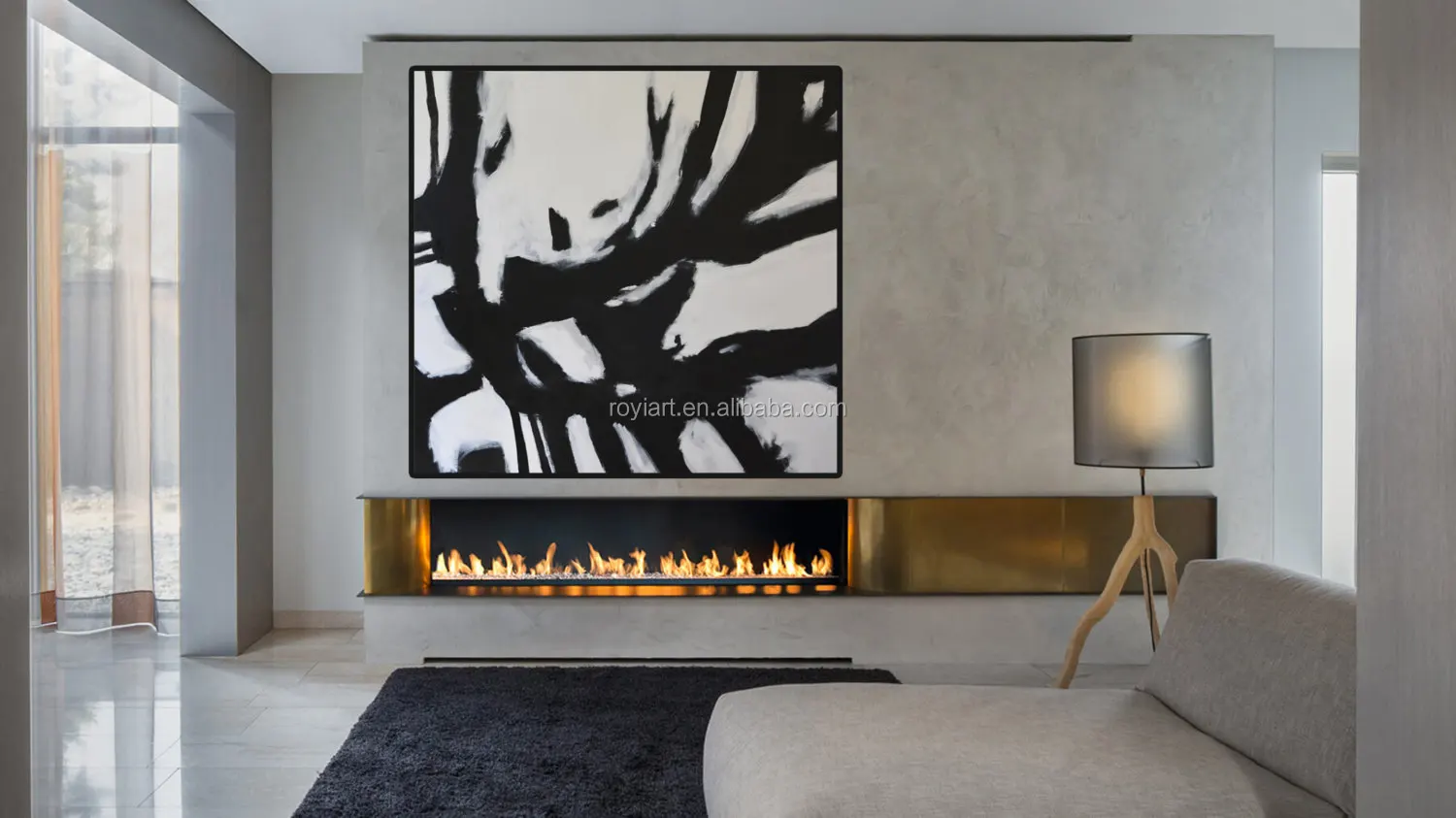 120x120cm Handpainted Minimalist Black White Canvas Gallery Wall Contemporary Art