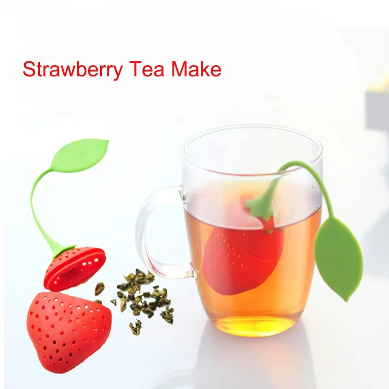 Wholesale Funny Kitchen Gadgets Strawberry Fruit Shaped Silicone Tea Filter Reusable Tea Infuser Set for Mugs
