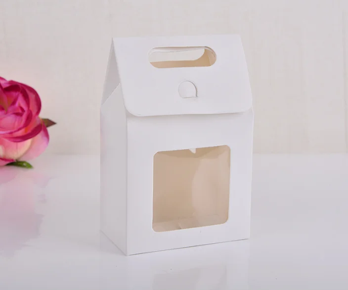 Creative House Shape Square Bottom Kraft Candy Gift Paper Bag With Clear Window