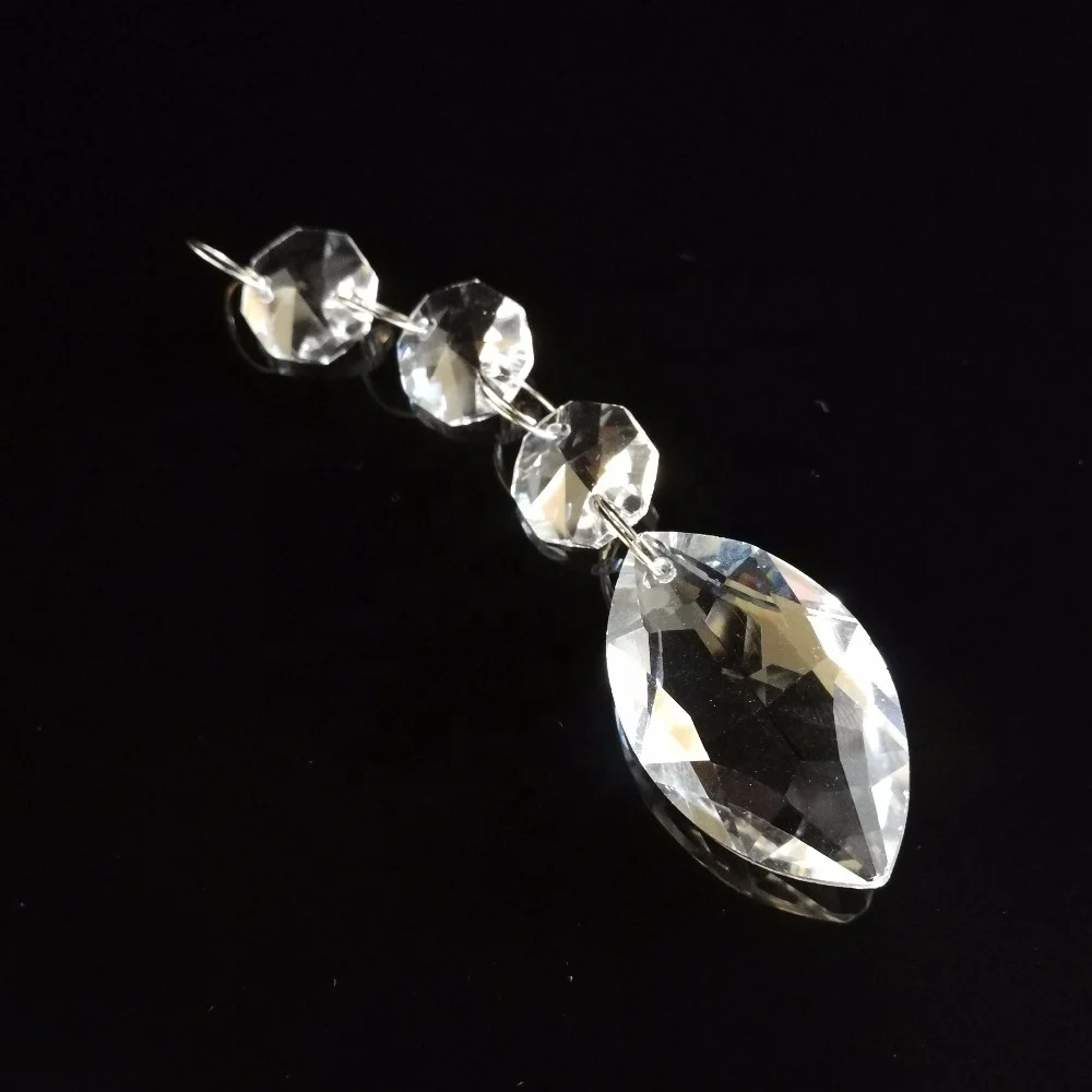 Wholesale Teardrop Glass Crystal Chandelier Prisms Parts With 14mm Octagon Beads Parts Hanging Glass Crystal Pendants