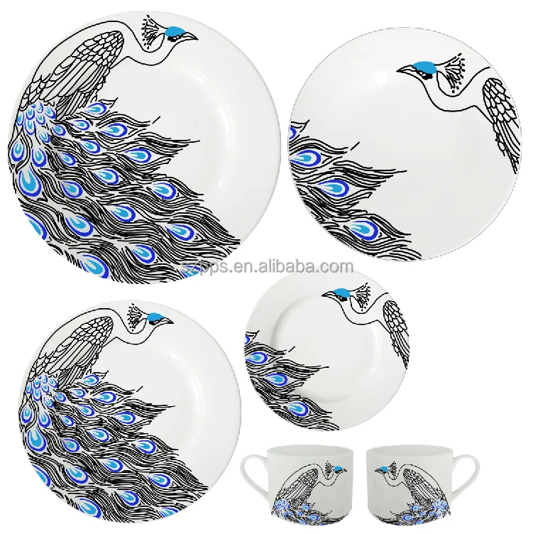 20pcs New design Peacock Dinnerware Set porcelain dinner set for tableware blue