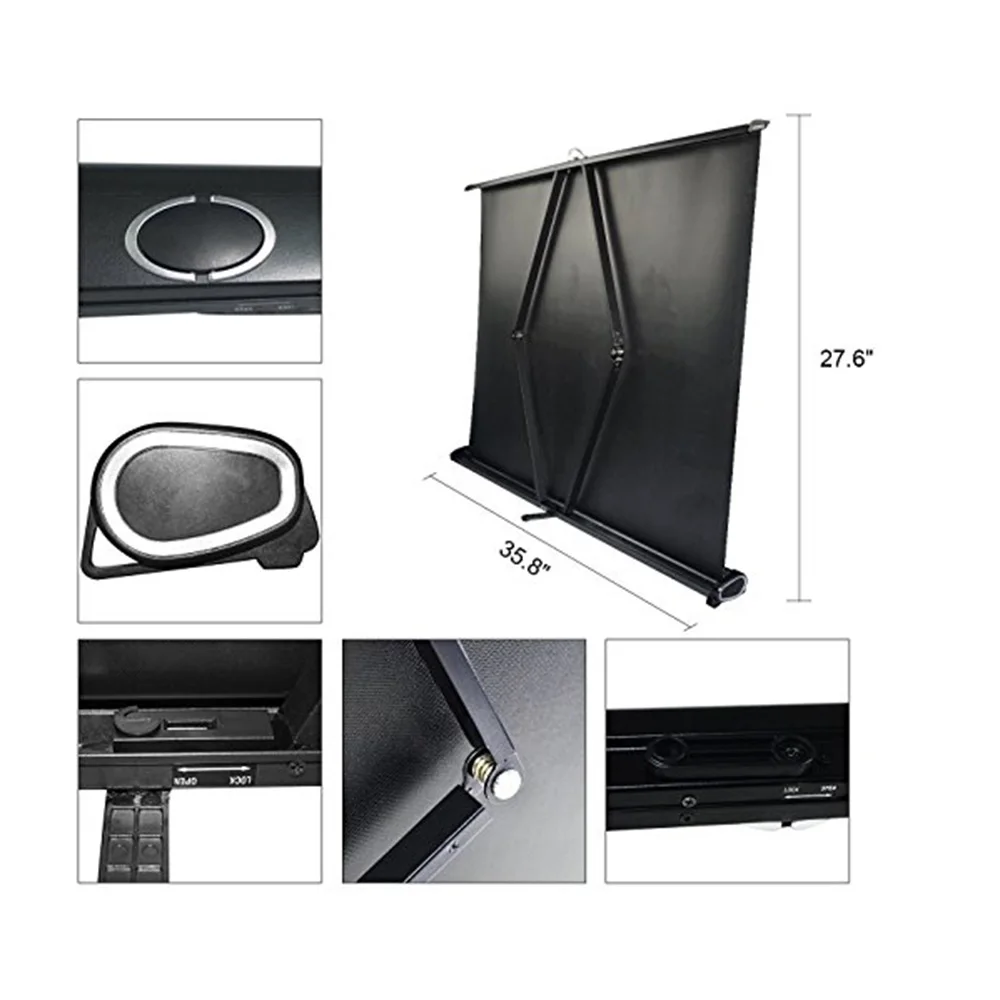 Factory direct selling 40 inch mini portable foldable mobile table projection screen /desktop projection screen