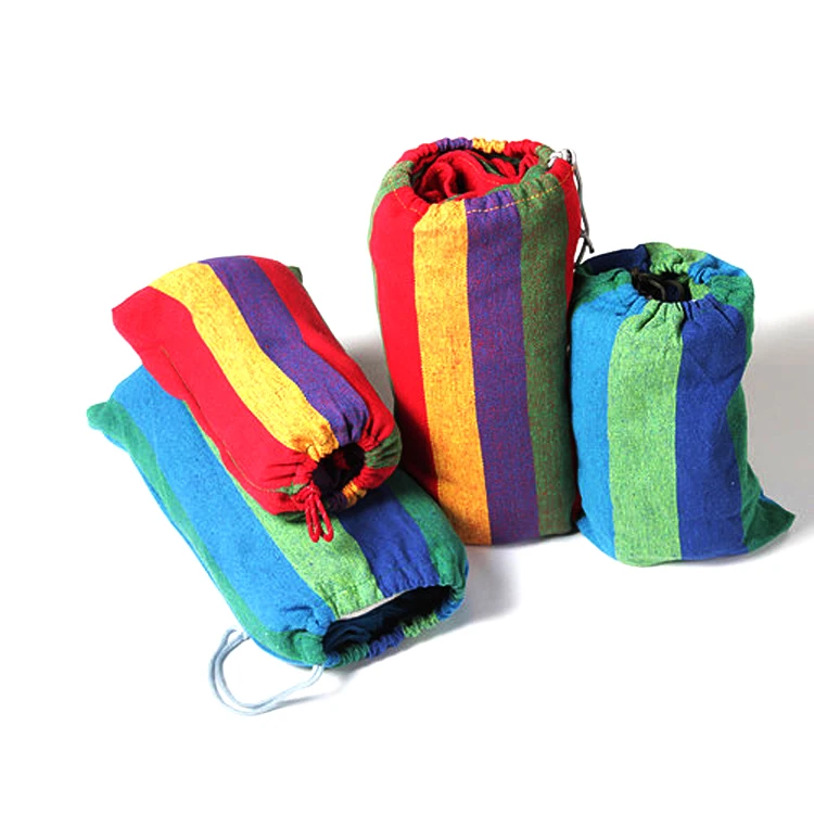 Outdoor Parachute portable leisure time double layer camping hammock Custom logo rainbow stripe sleeping swing bed hammock