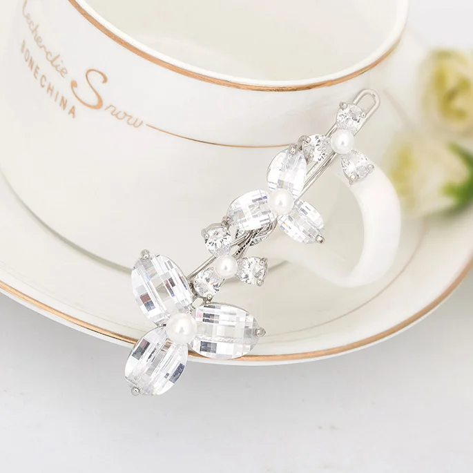 LUOTEEMI White Gold CZ Women Girl Bohemia Bridal Flower Orchid Hair Clip Hairpins Barrette Wedding Decoration Hair Accessories