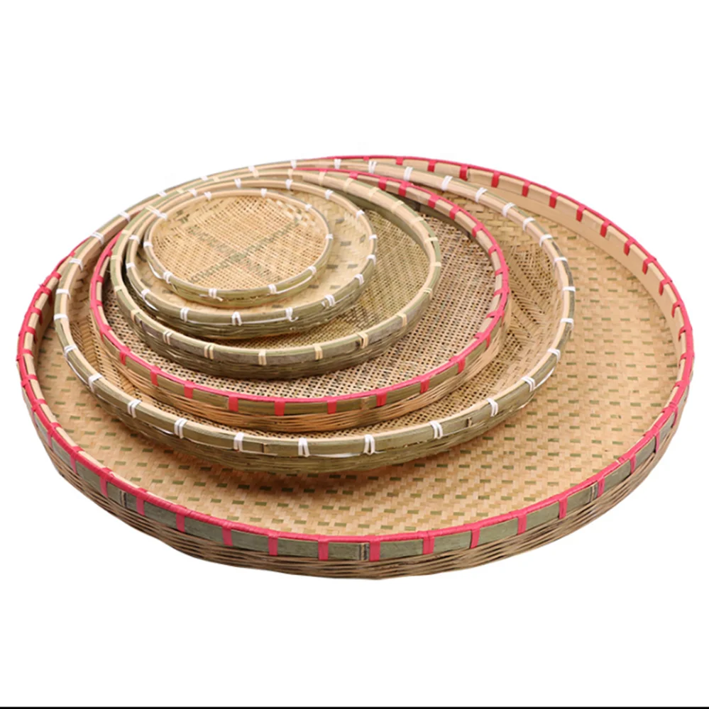 Традиционная круглая плетеная бамбуковая корзина ручной работы для фруктов и хлеба