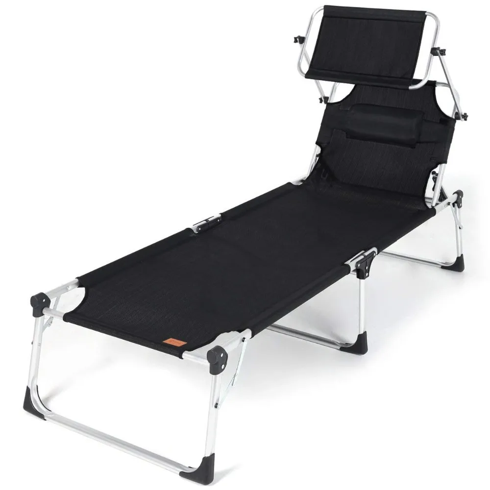 
Factory aluminum adjustable height sun beach lounger bed with sunshade 