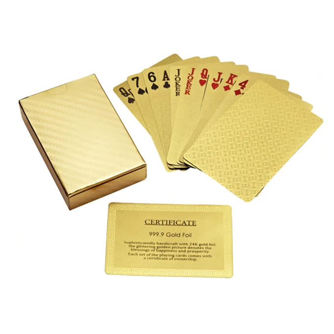 OEM wholesale durable water proof gold foil playing cards porker cards with wooden box