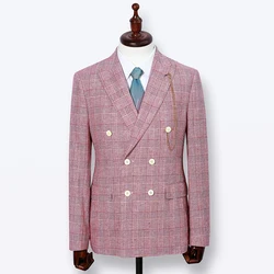 Spring and summer korean style pink double breasted blazer for men