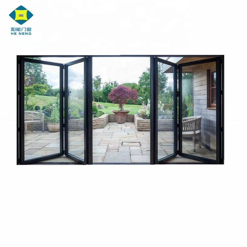 Aluminium Glass Accordion Windows Made in China Factory Price Outdoor Foldable Graphic Design Folding Glass Door Modern Finished