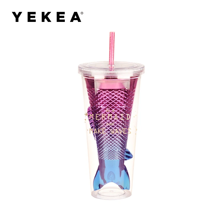 Wholesale Mermaid Design Straw Cup Spill Proof Kids Sippy Cup Cover Tumbler Bpa Free 500ml drinking plastic water bottle