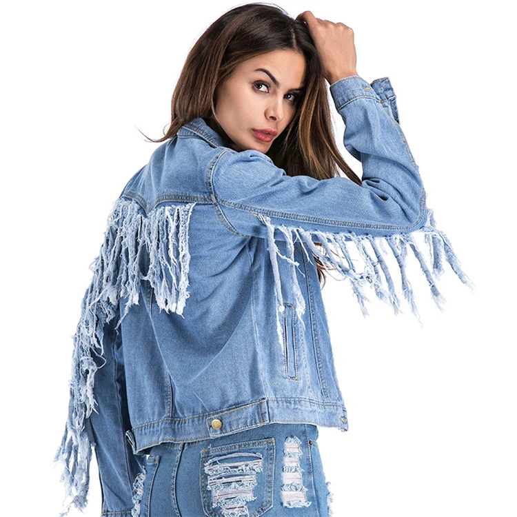 High Quality Denim Jacket wholesale fashion  plain distressed jeans jackets With Patches For Women
