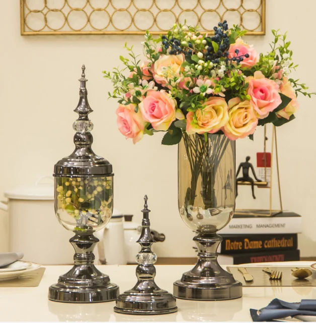 
europe antique style glass vase candy jar and lid in new design for wedding table decorative 