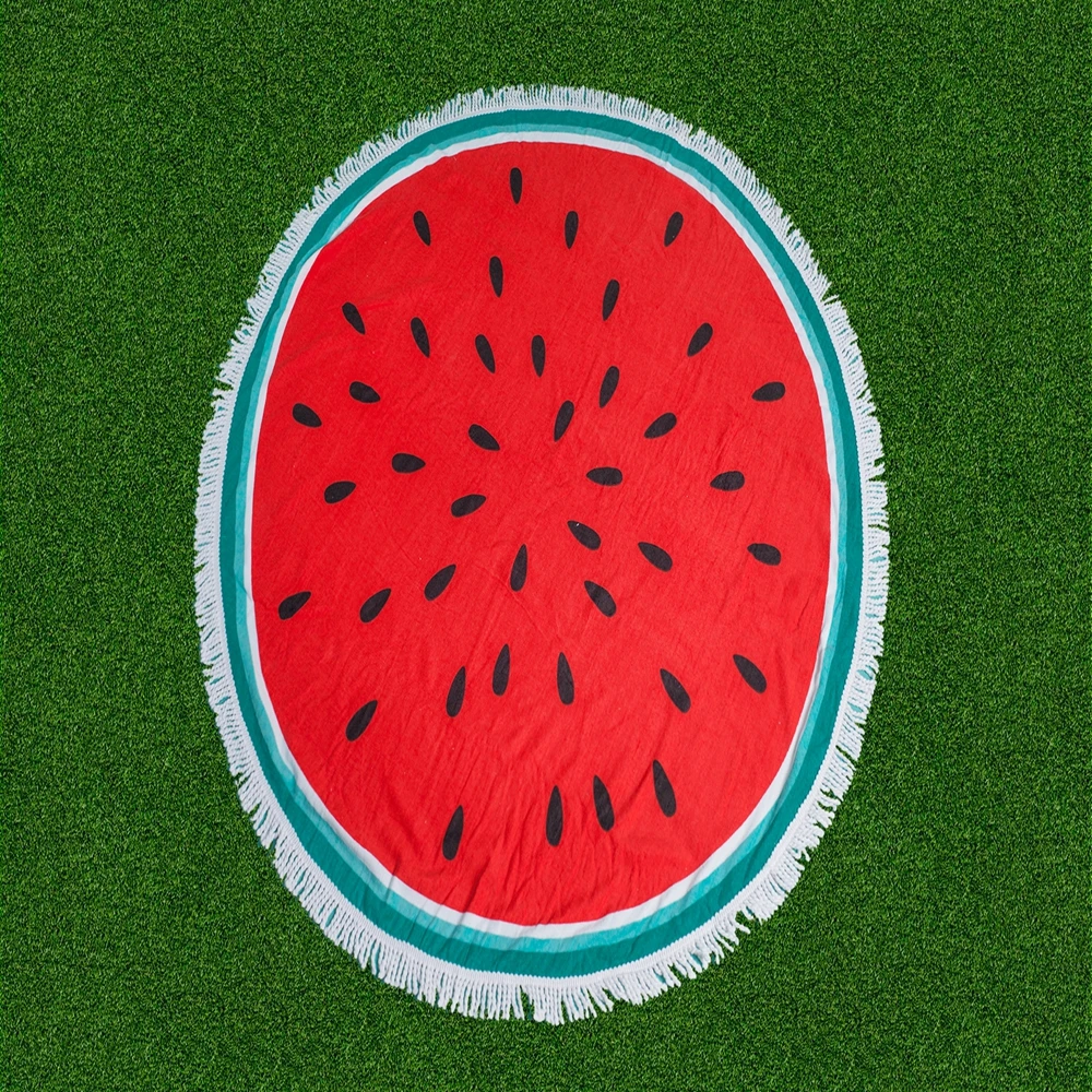 
China Supplier 100% Cotton Velour Watermelon Round Beach Towel 